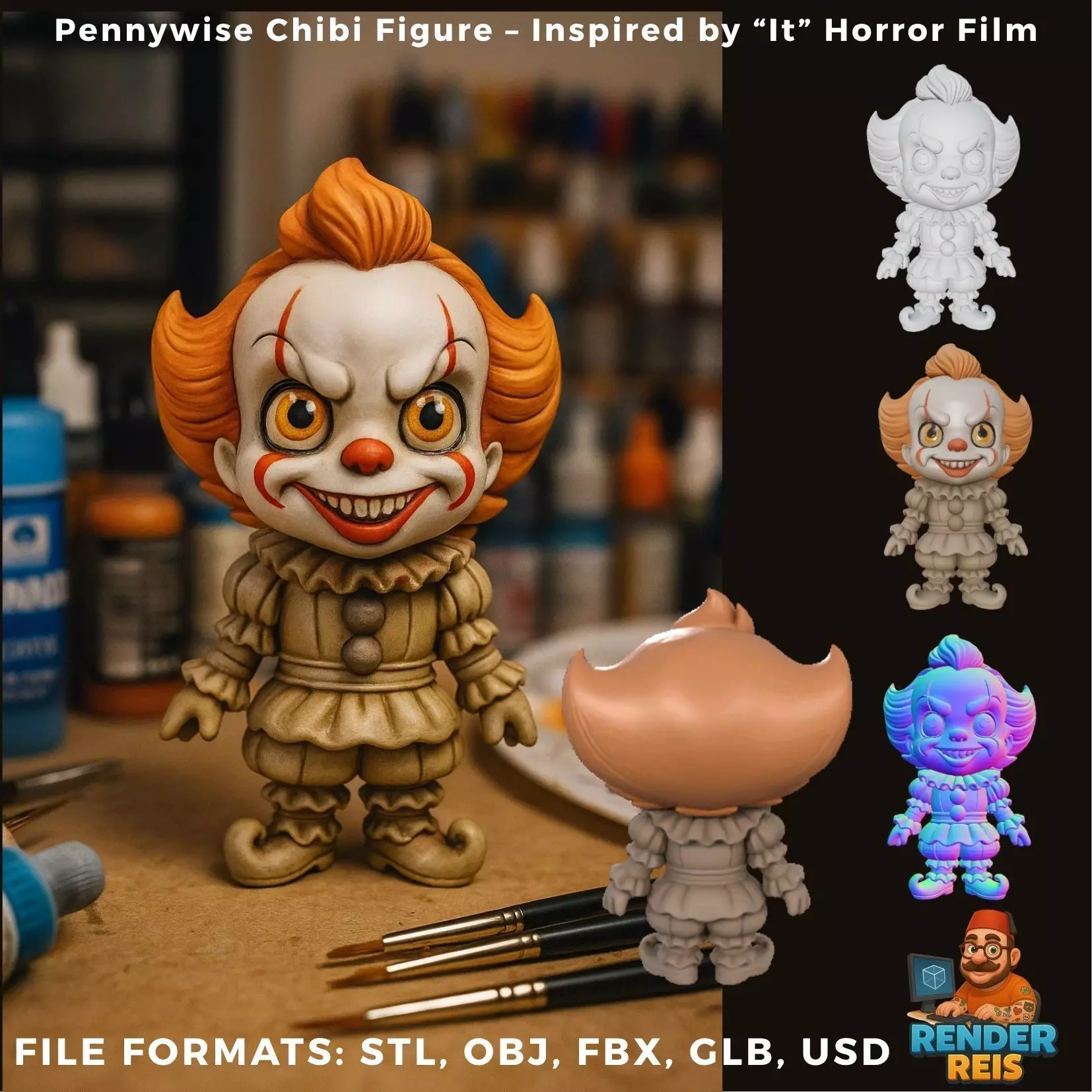 Pennywise Chibi Figure Inspired by It Horror Film 3D print model