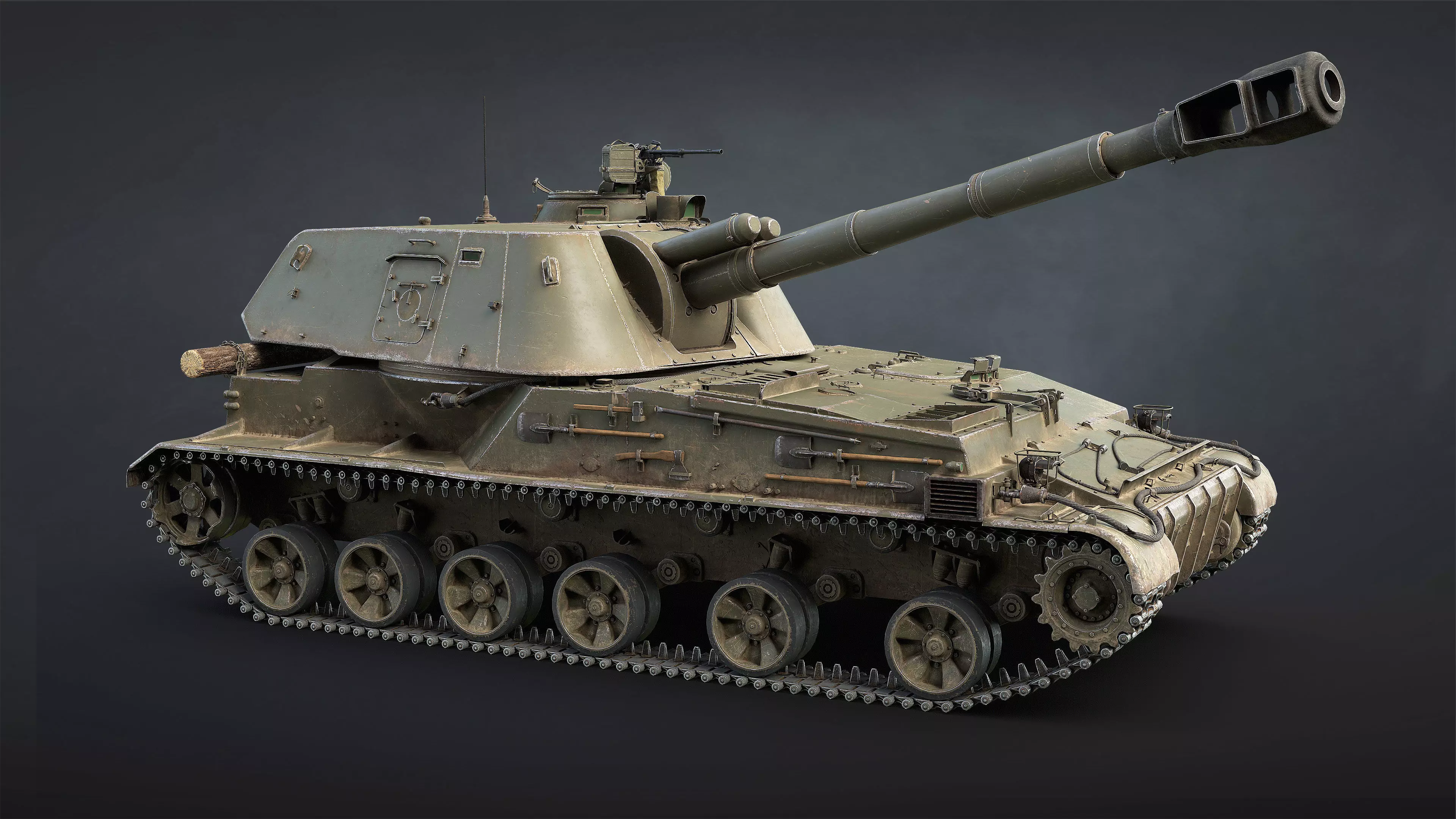 2S3 Akatsiya Self-Propelled Howitzer Game Ready Low-poly 3D model_5