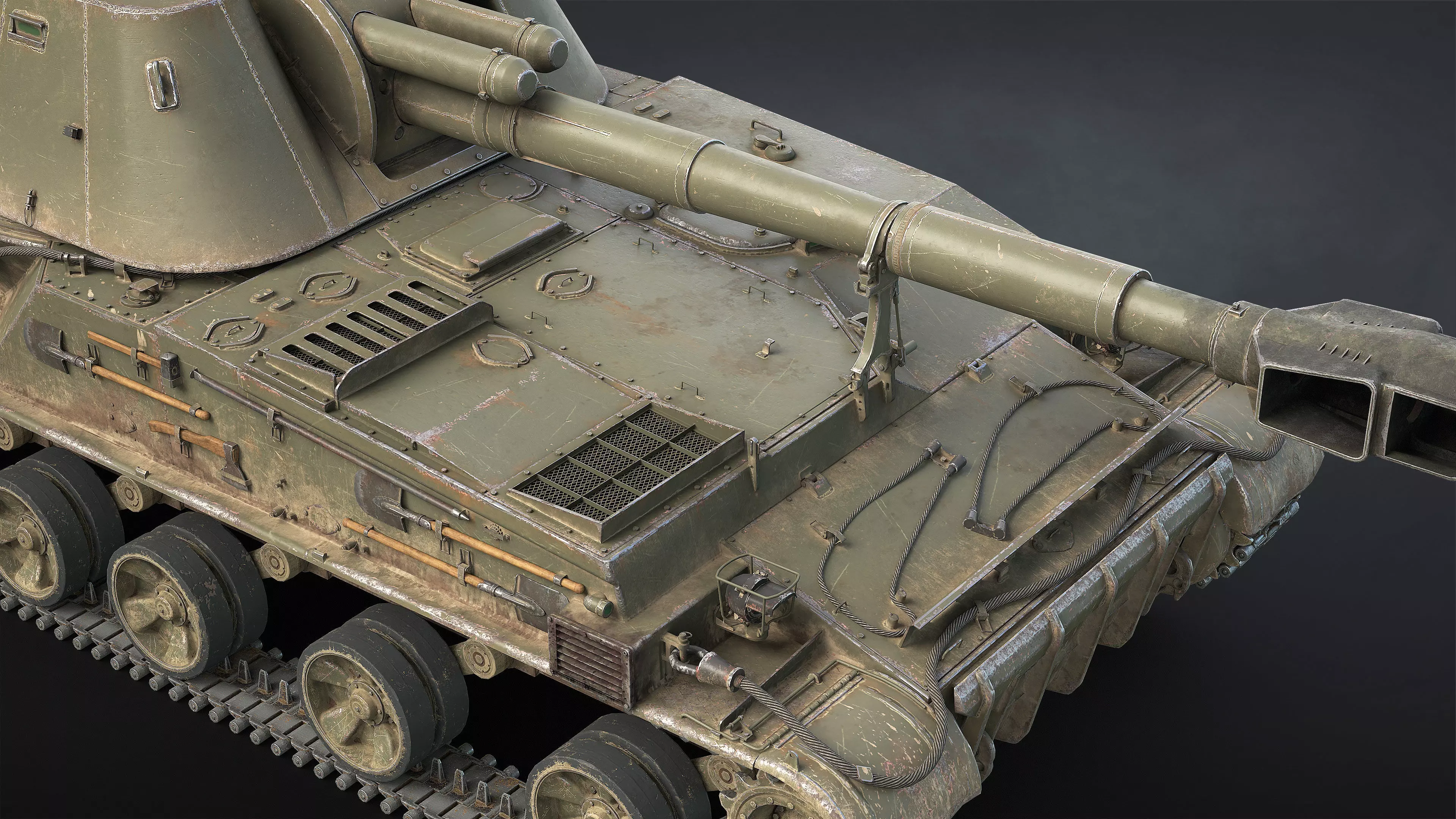 2S3 Akatsiya Self-Propelled Howitzer Game Ready Low-poly 3D model_10