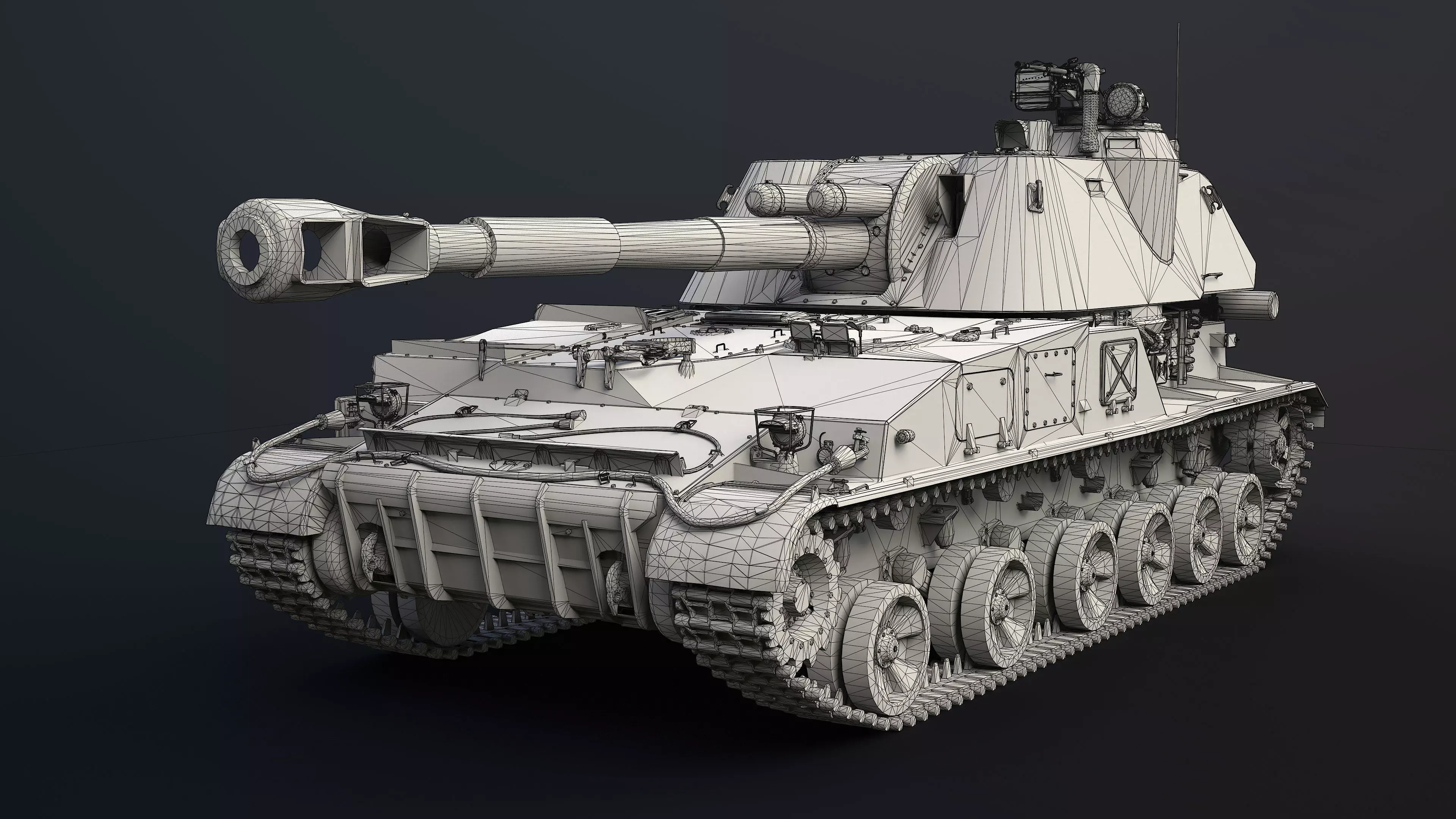 2S3 Akatsiya Self-Propelled Howitzer Game Ready Low-poly 3D model_14