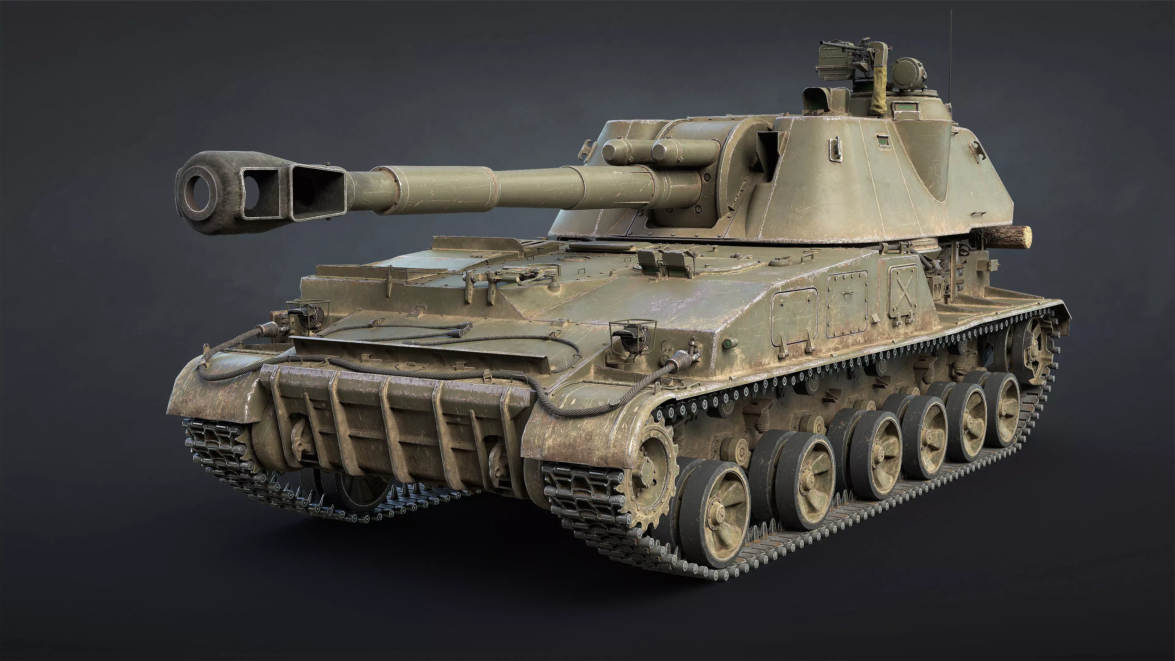 2S3 Akatsiya Self-Propelled Howitzer Game Ready Low-poly 3D model_0