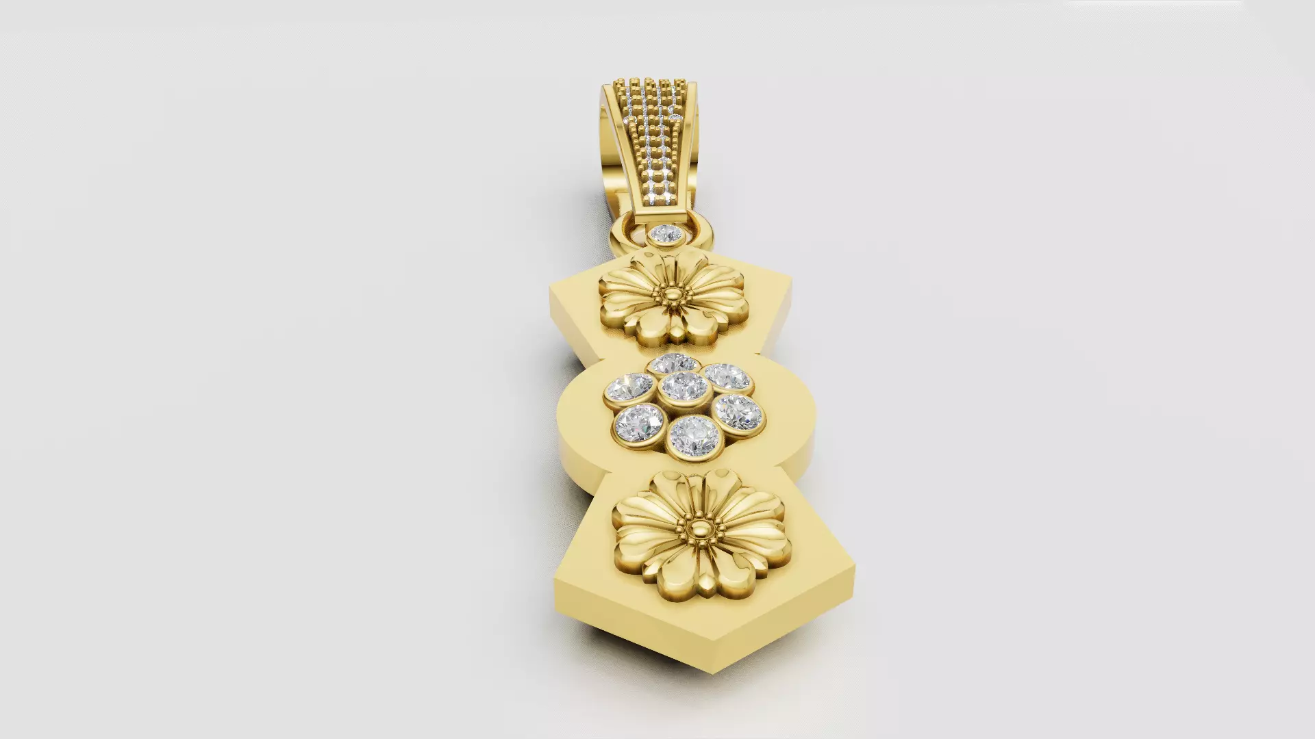 gold floral pendant 3D printable model 3D print model