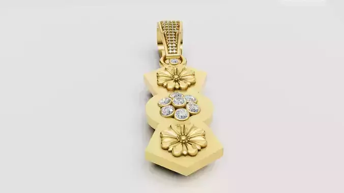 gold floral pendant  3D printable model 