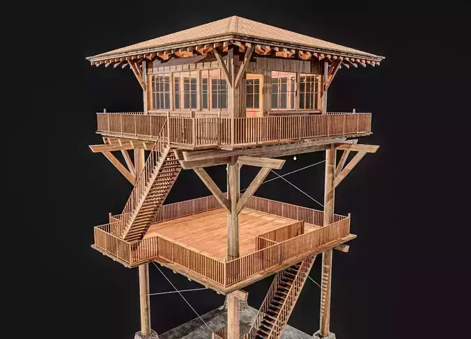 Tower Cabin Low-poly 3D model 7