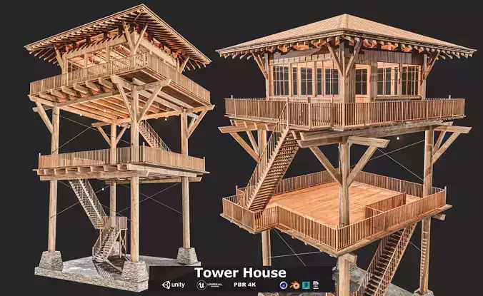 Tower Cabin Low-poly 3D model