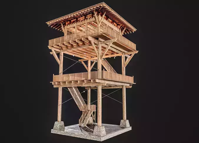 Tower Cabin Low-poly 3D model 2