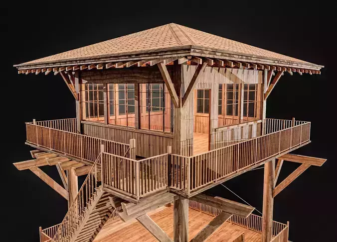 Tower Cabin Low-poly 3D model 3