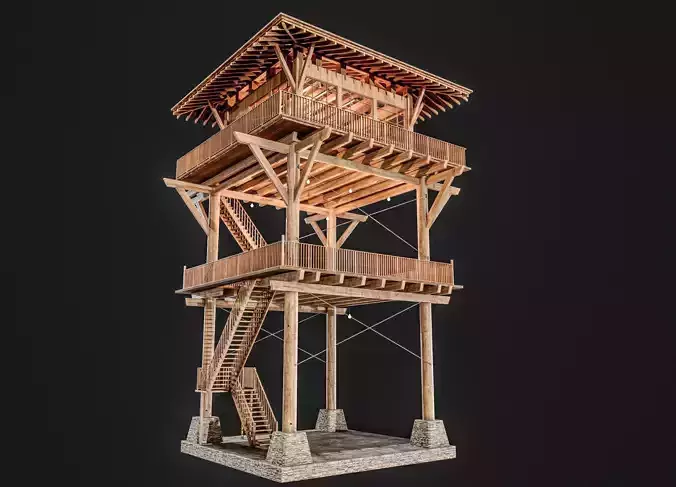 Tower Cabin Low-poly 3D model 4