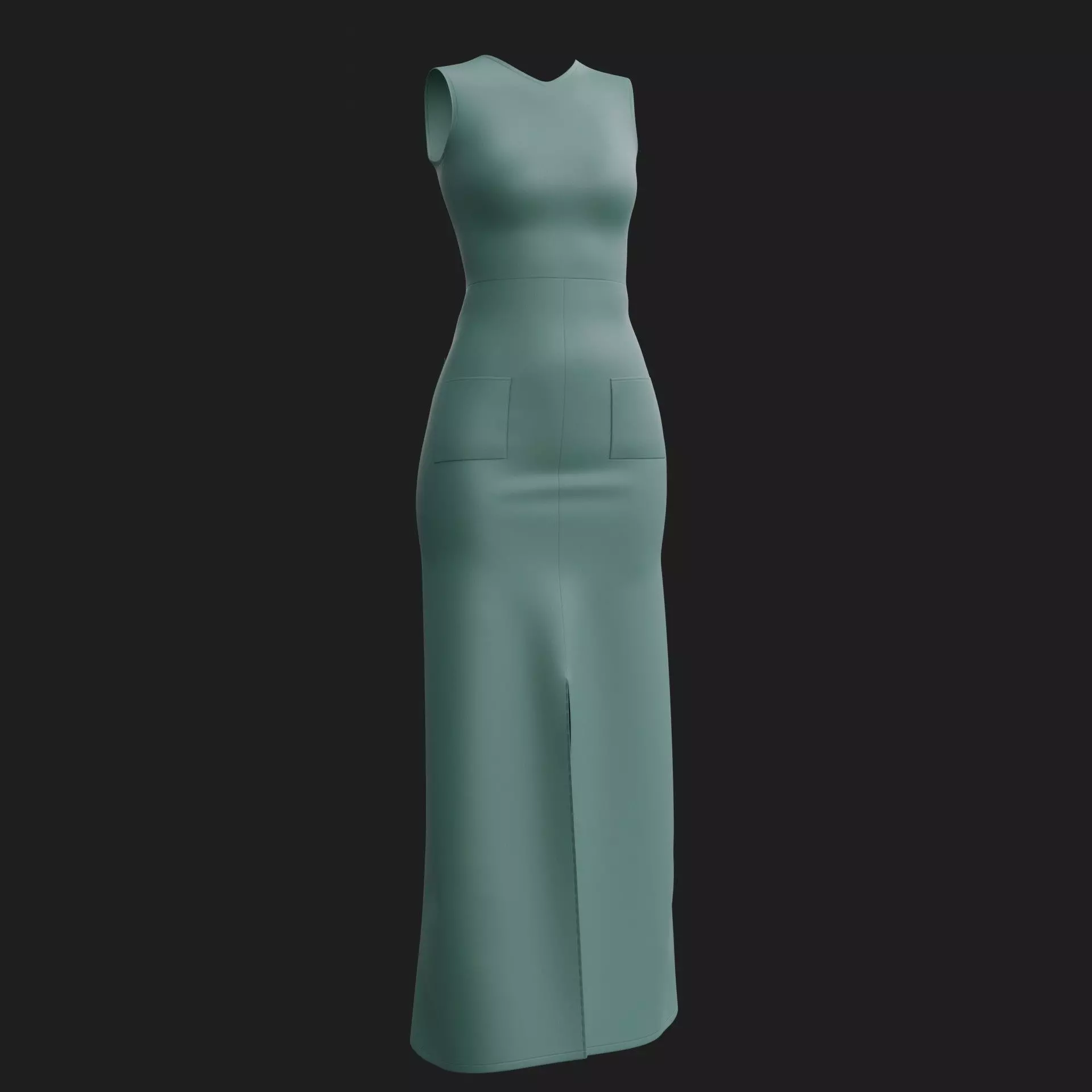 3D Female Dress - Maxi Dress Low-poly 3D model_3