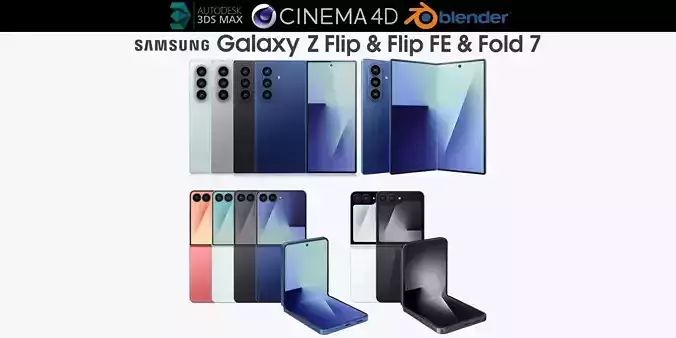 Samsung Galaxy Z Flip 7 and Flip 7 FE and Fold 7 All colors 3D model