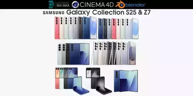 Samsung Galaxy Collection S25 and Flip and Fold 7 All colors 3D model