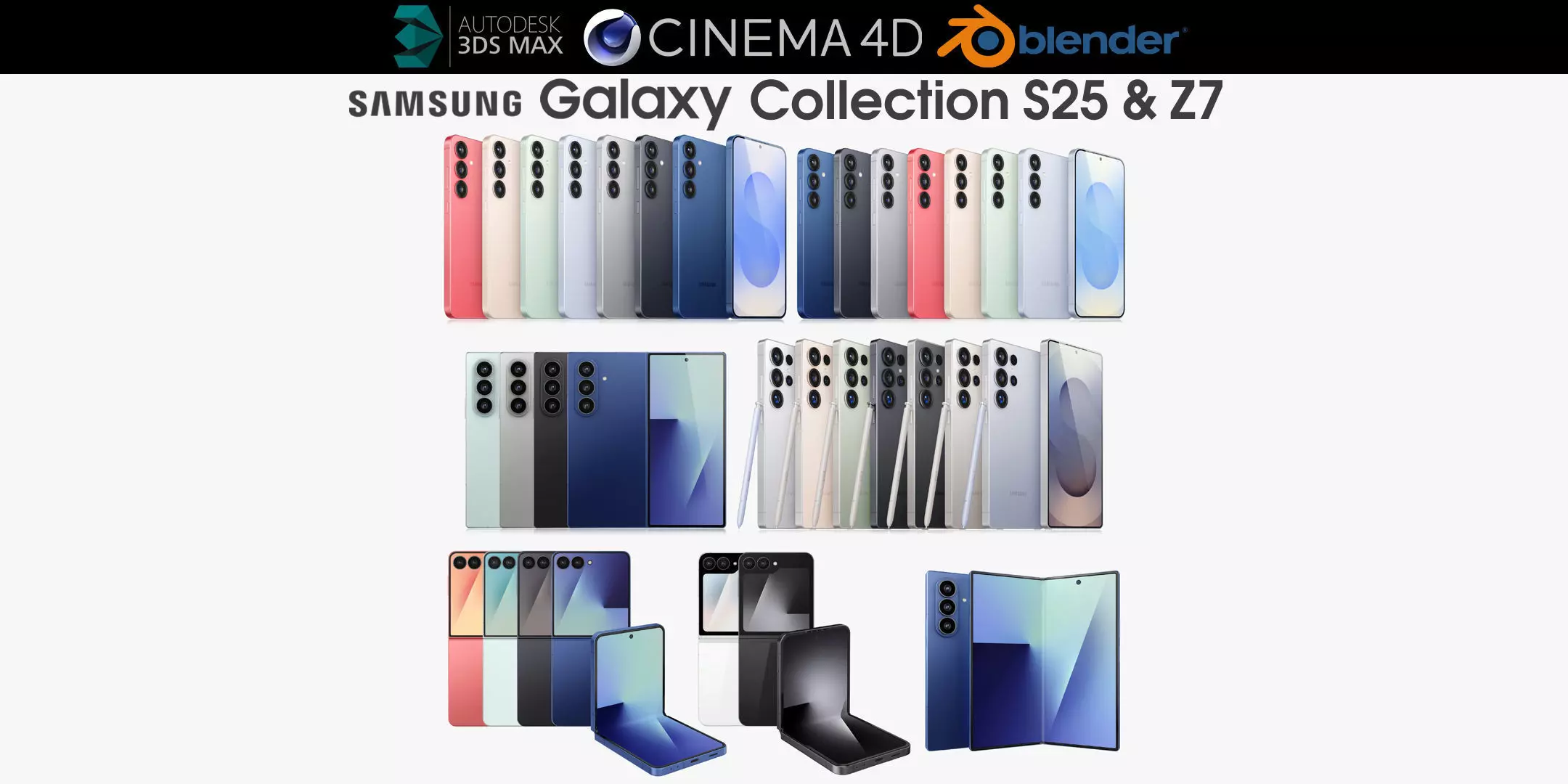 Samsung Galaxy Collection S25 and Flip and Fold 7 All colors 3D model