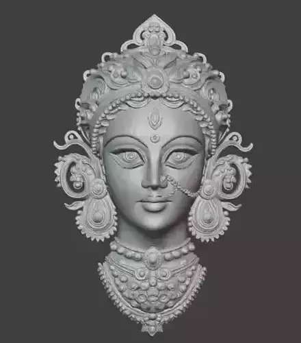 Durga Maa Face Sculpture 3D Model Highly Detailed Indian Goddess