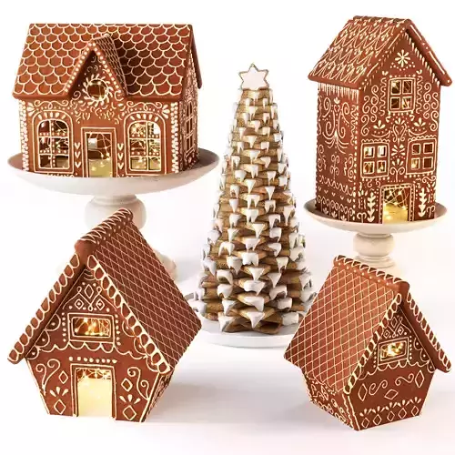 Gingerbread houses and a cookie tree