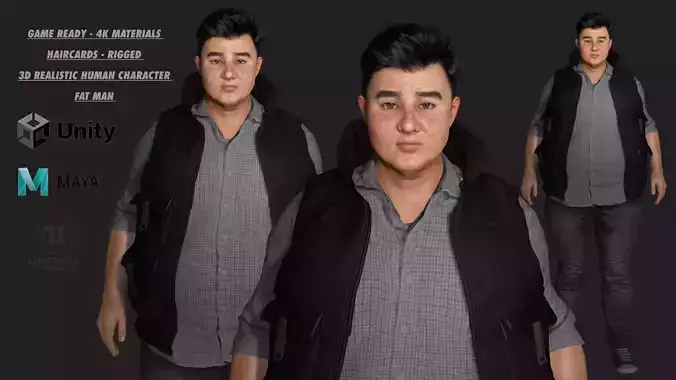 AAA 3D REALISTIC HUMAN CHARACTER - EUROPEAN FAT MAN NPC Low-poly 3D model