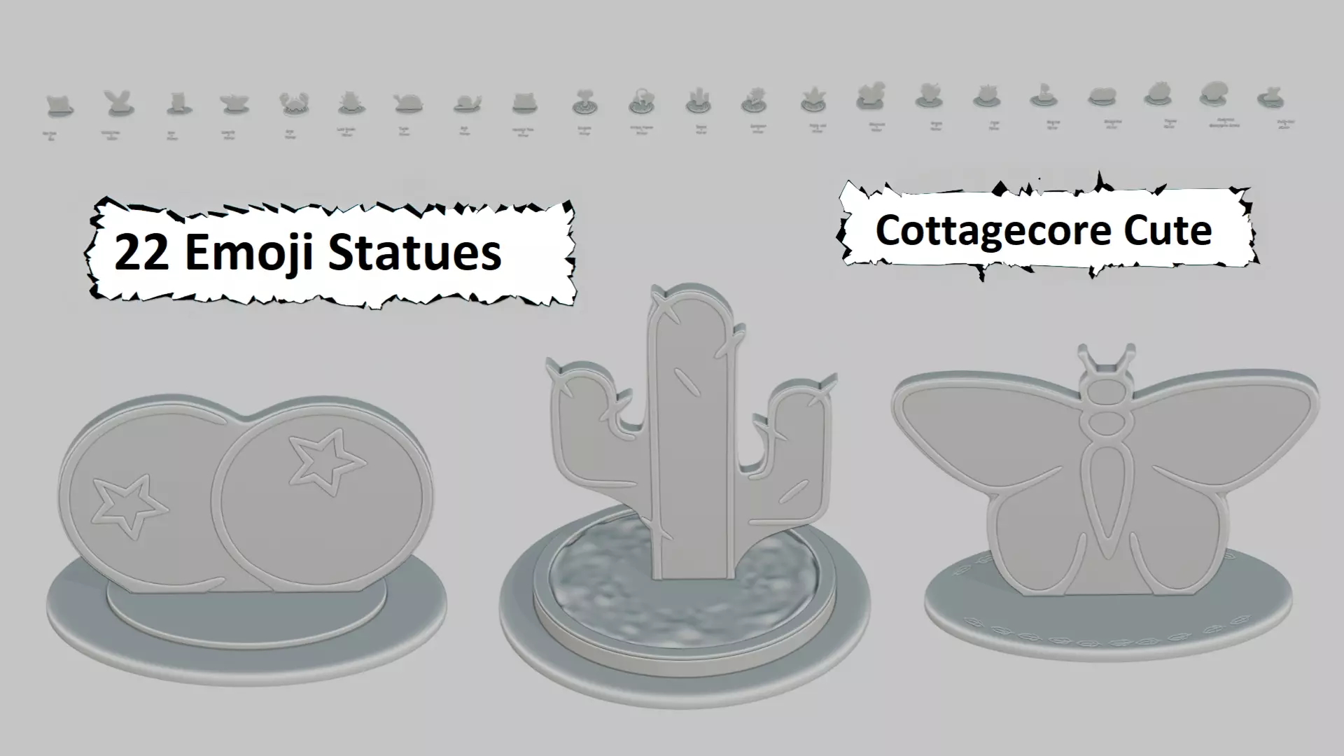 Cottagecore Cute Medium Pack Emoji Statues 3D print model