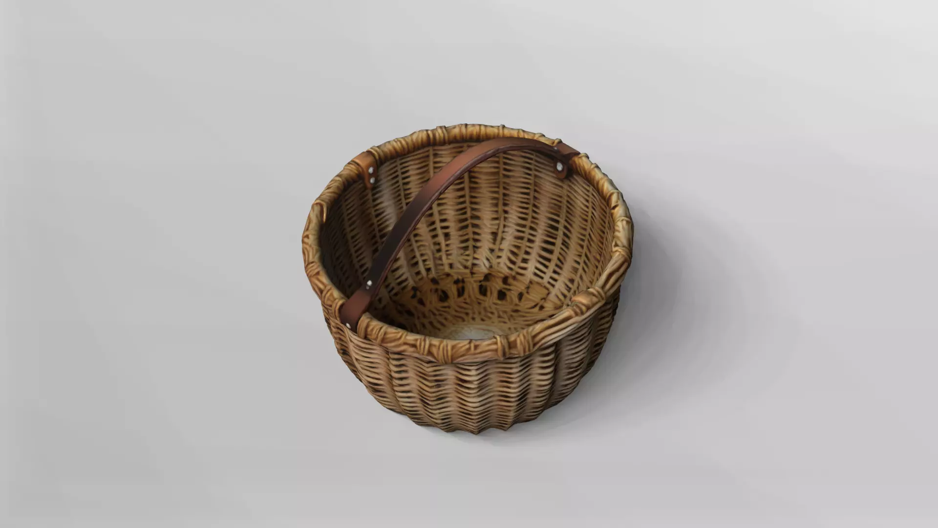Realistic Wicker Basket with Leather Handle 3D Model 3D model_4