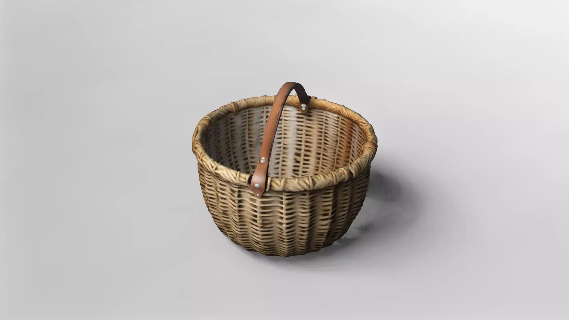 Realistic Wicker Basket with Leather Handle 3D Model 3D model_1