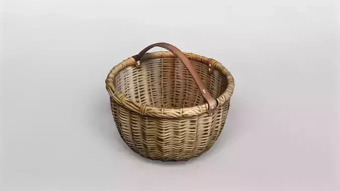 Realistic Wicker Basket with Leather Handle 3D Model 3D model