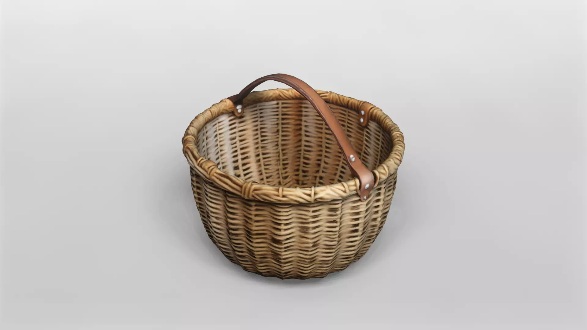 Realistic Wicker Basket with Leather Handle 3D Model 3D model_0
