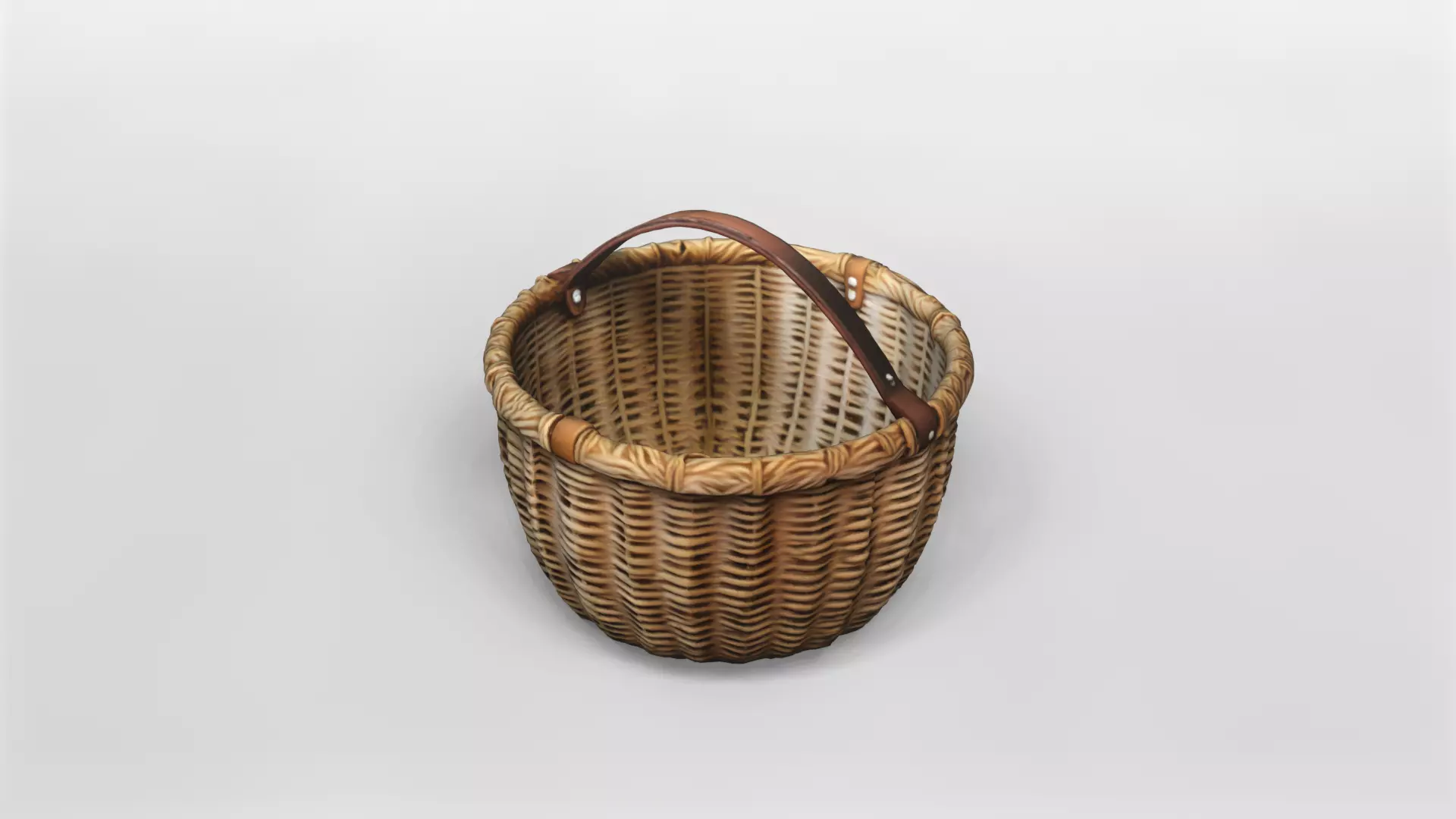 Realistic Wicker Basket with Leather Handle 3D Model 3D model_3