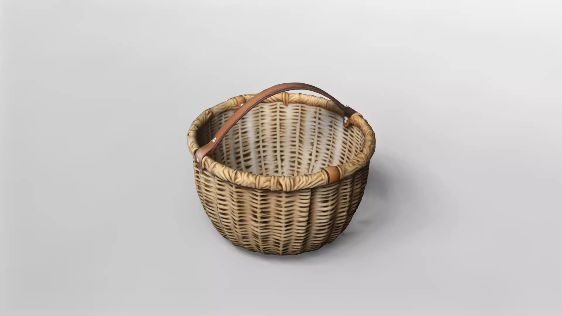 Realistic Wicker Basket with Leather Handle 3D Model 3D model_2