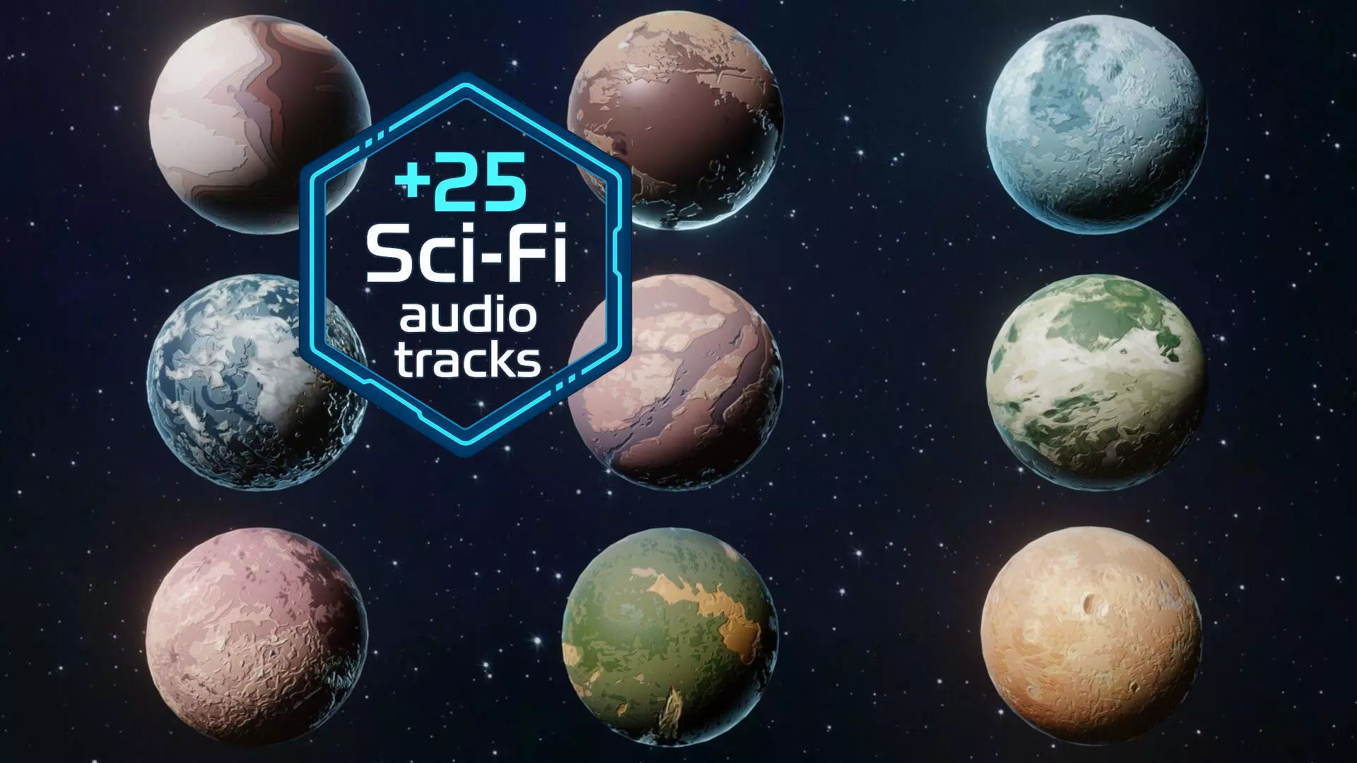 Alien Sci-Fi Planets 3D Models Pack With 25 Sci Fi Music Tracks Low-poly 3D model