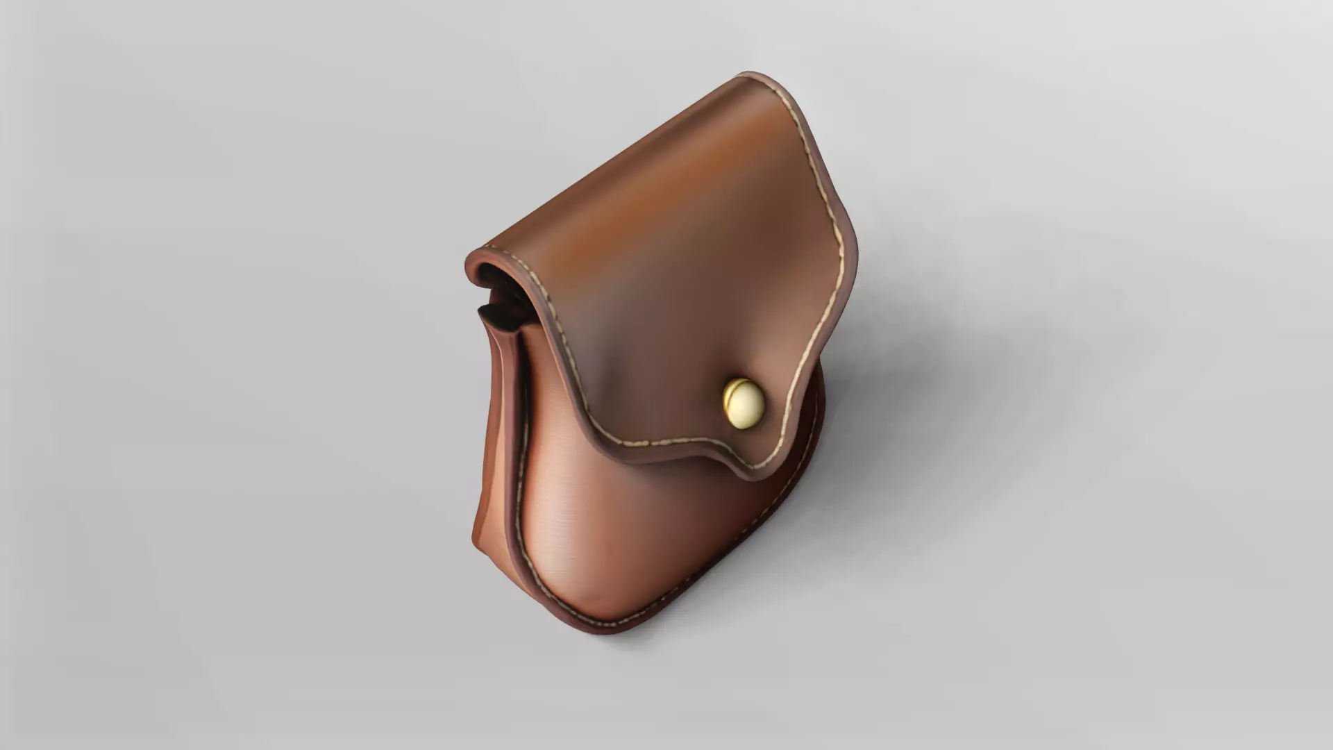 Realistic Brown Leather Pouch 3D Model 3D model_4