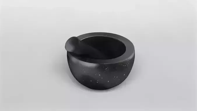 Realistic Granite Mortar and Pestle 3D Model