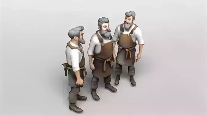 Stylized Bearded Craftsman Character 3D Model