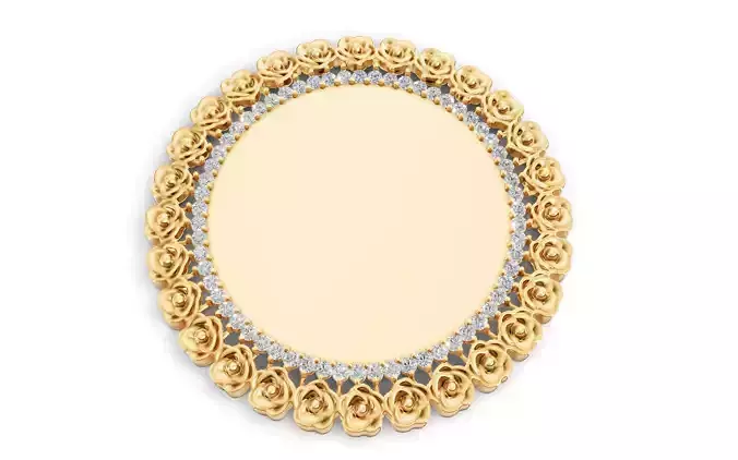 Rose Frame Pendant  Diamond Circle Floral Design Gold