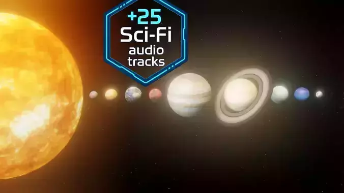 High Res Solar System 3D Model With 25 Sci Fi Music Tracks Low-poly 3D model
