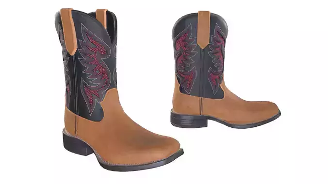 Classic Brown Black Western Cowboy Boots 3D model