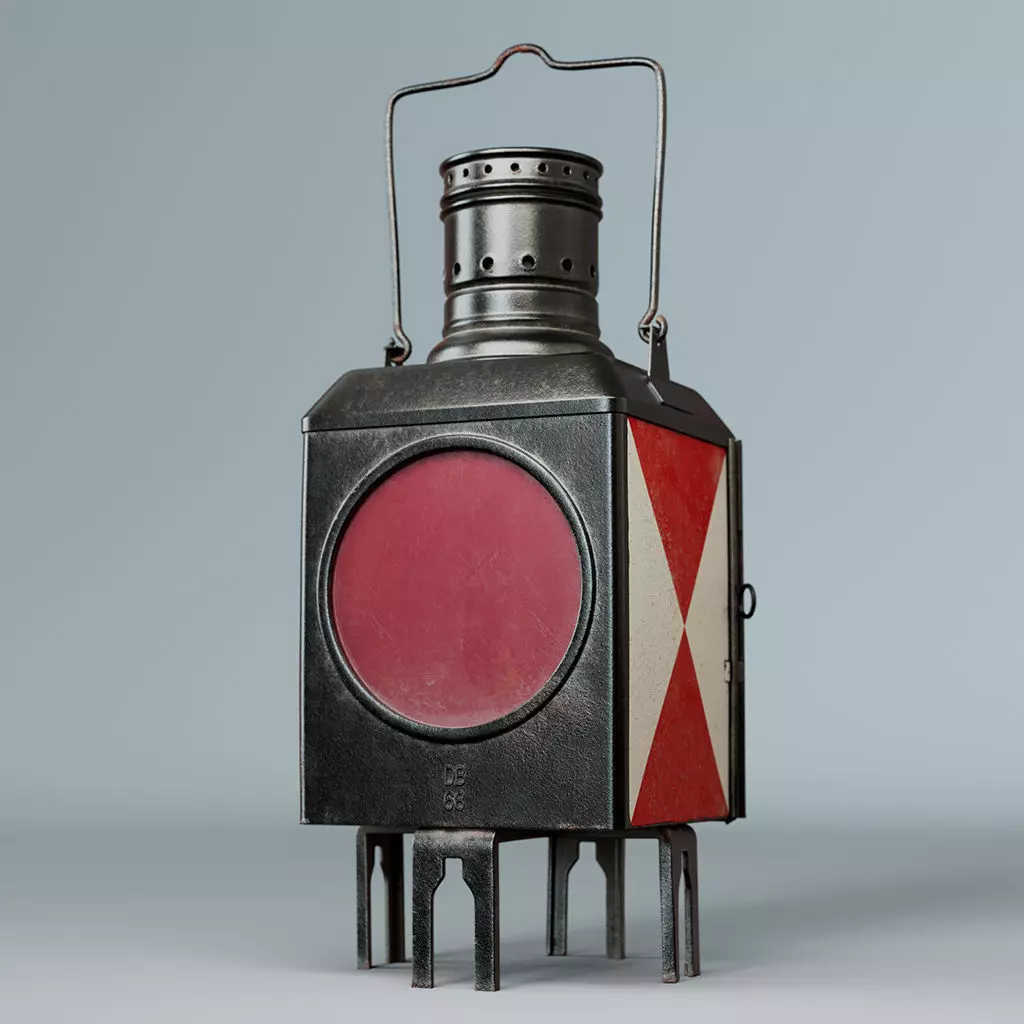 Vintage Railway End-Of-Train Lantern - German Railway 3D model_5