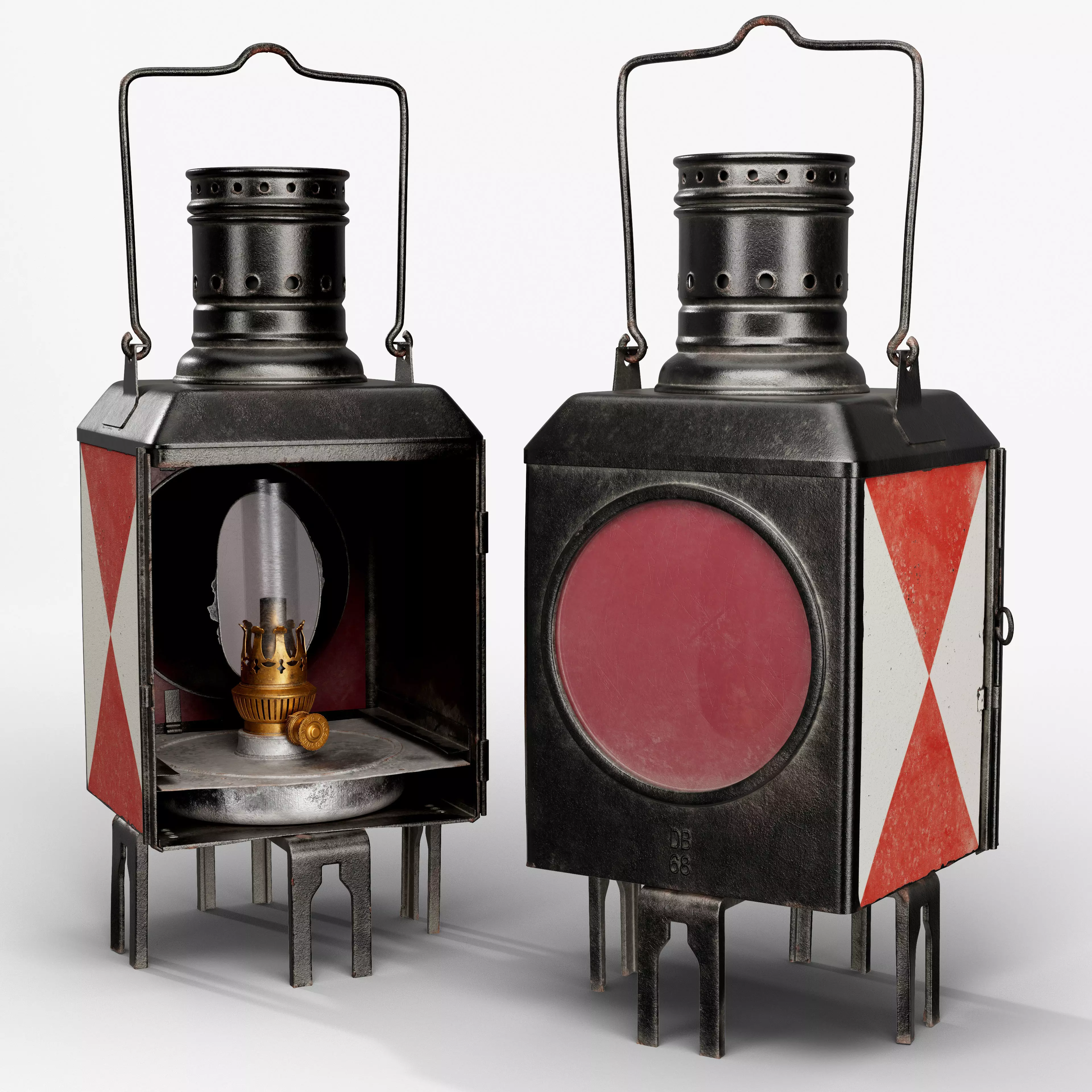 Vintage Railway End-Of-Train Lantern - German Railway 3D model_0