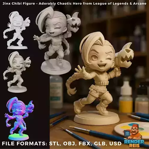Jinx Chibi Figure  Adorably Chaotic Hero  3D print model