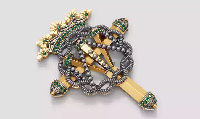 Royal Crown Cross Pendant Diamond Sword Design
