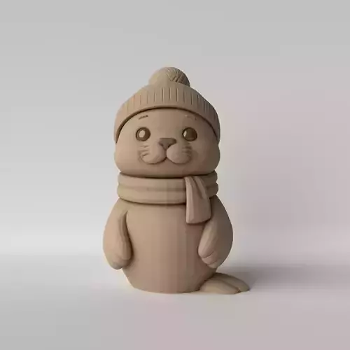 Cute Seal with Beanie  Decorative 3D Sculpture