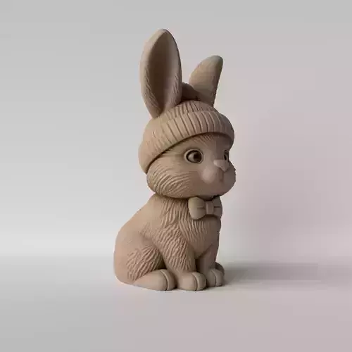 Fluffy Bunny with Beanie 3D print model