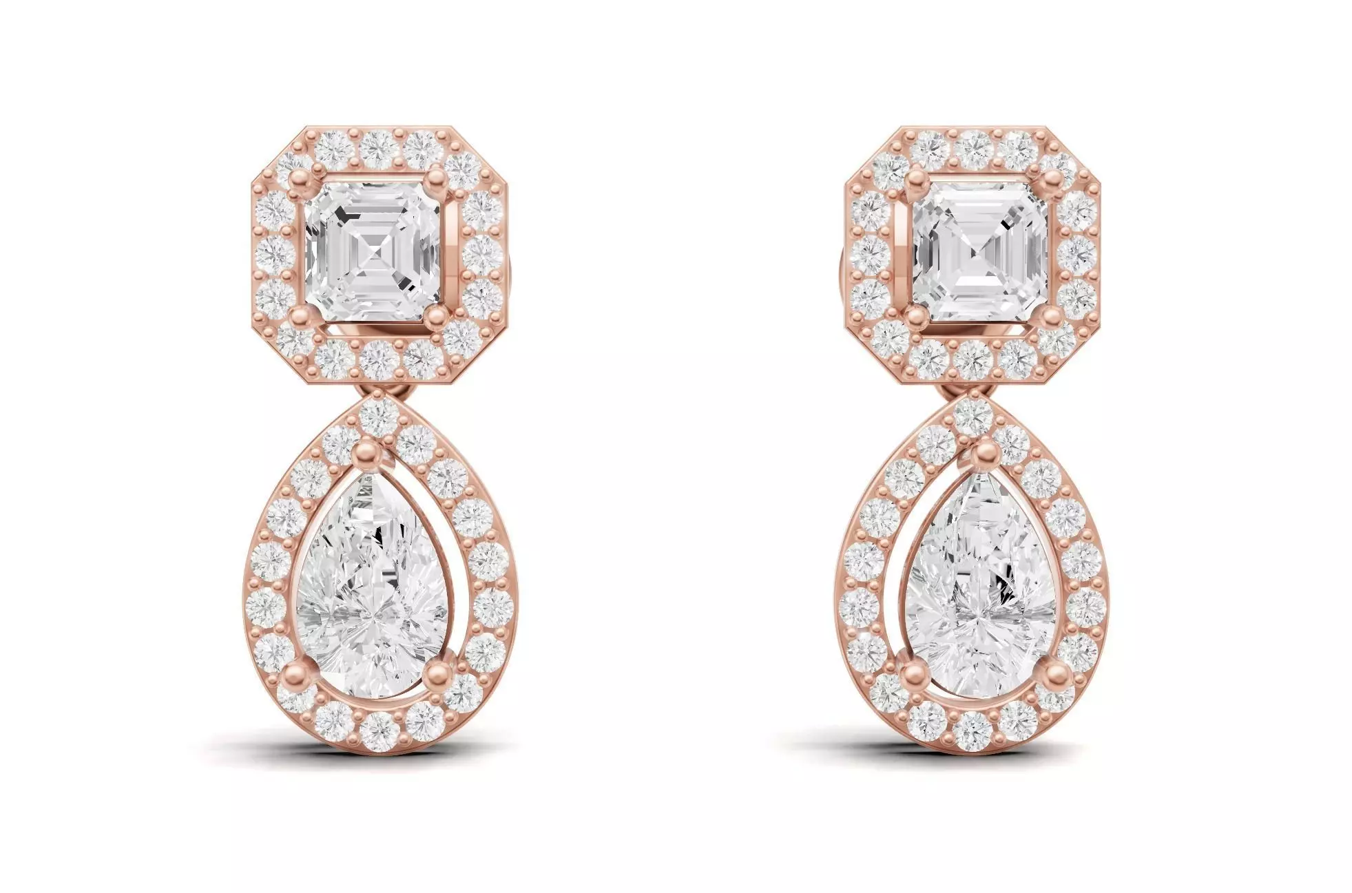 Asscher and Pear Diamond Drop Earrings For Women 3D print model