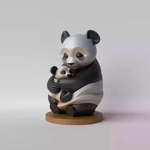 Cute Panda Mom and Baby  3D Printable Sculpture