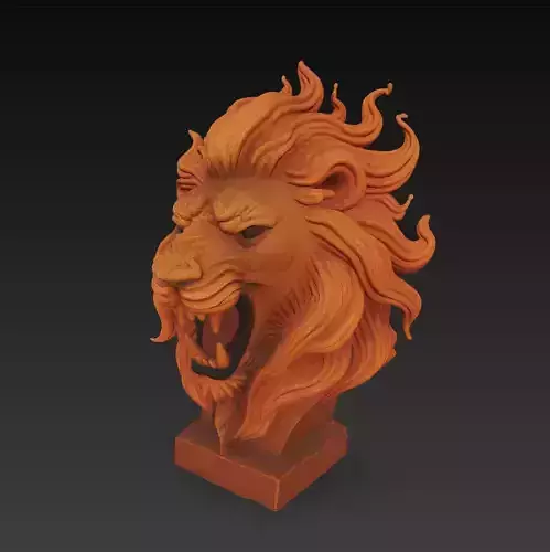 Roaring Lion Bust - Animal Sculpture 3D Model 3D print model