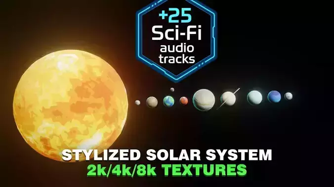 Stylized Solar System 2k 4k 8k Textures 25 Sci-Fi Music Tracks