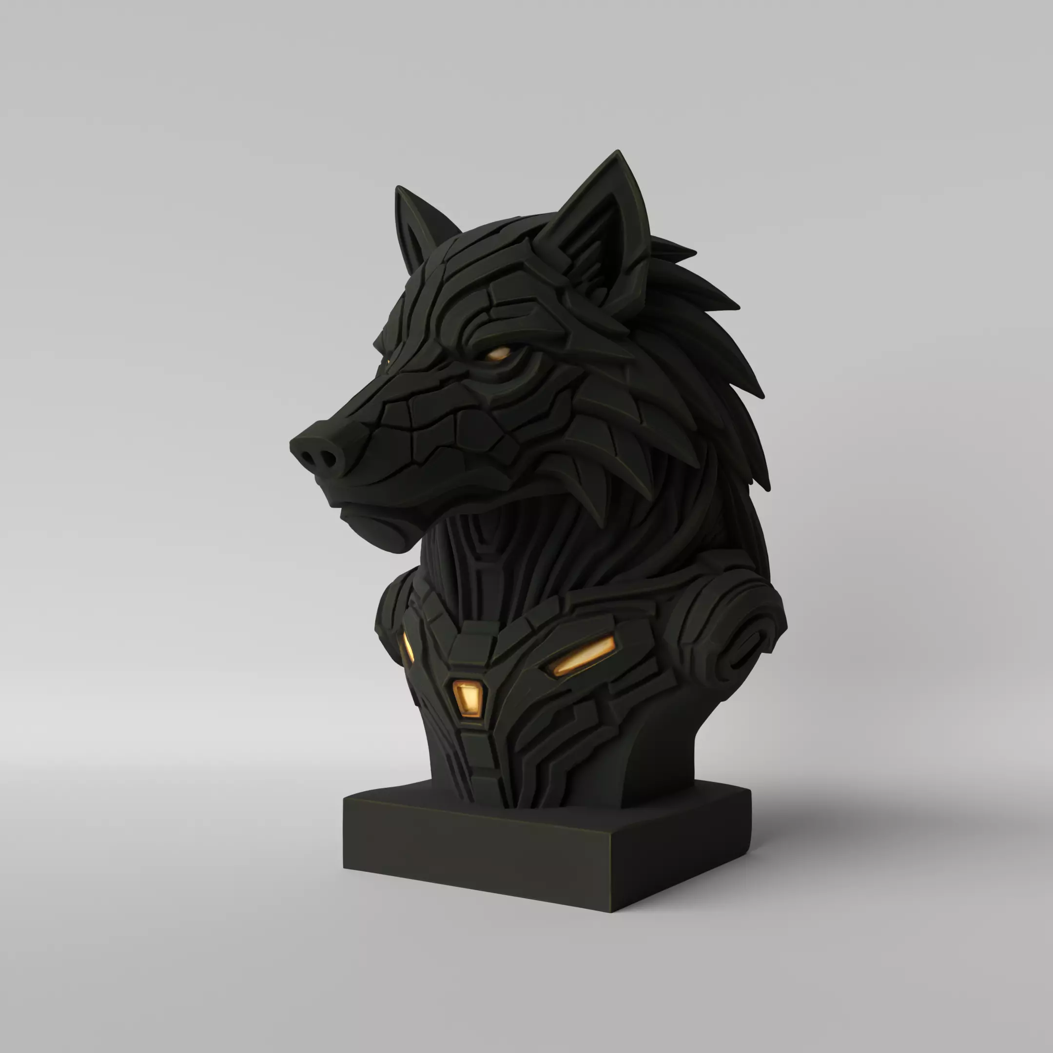 Cyber Wolf Futuristic Mecha Wolf Bust 3D print model_0