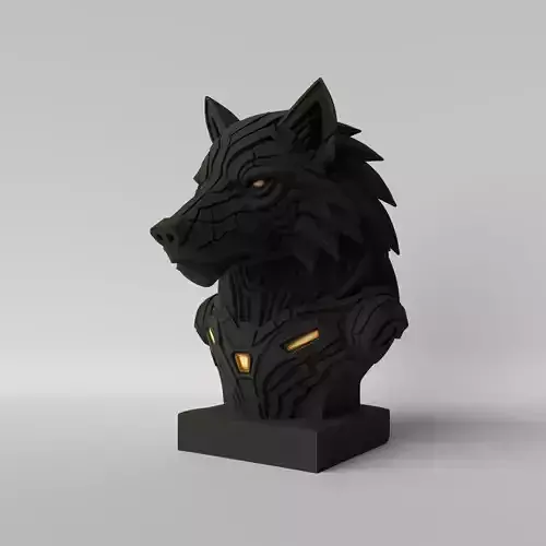 Cyber Wolf  Futuristic Mecha Wolf Bust