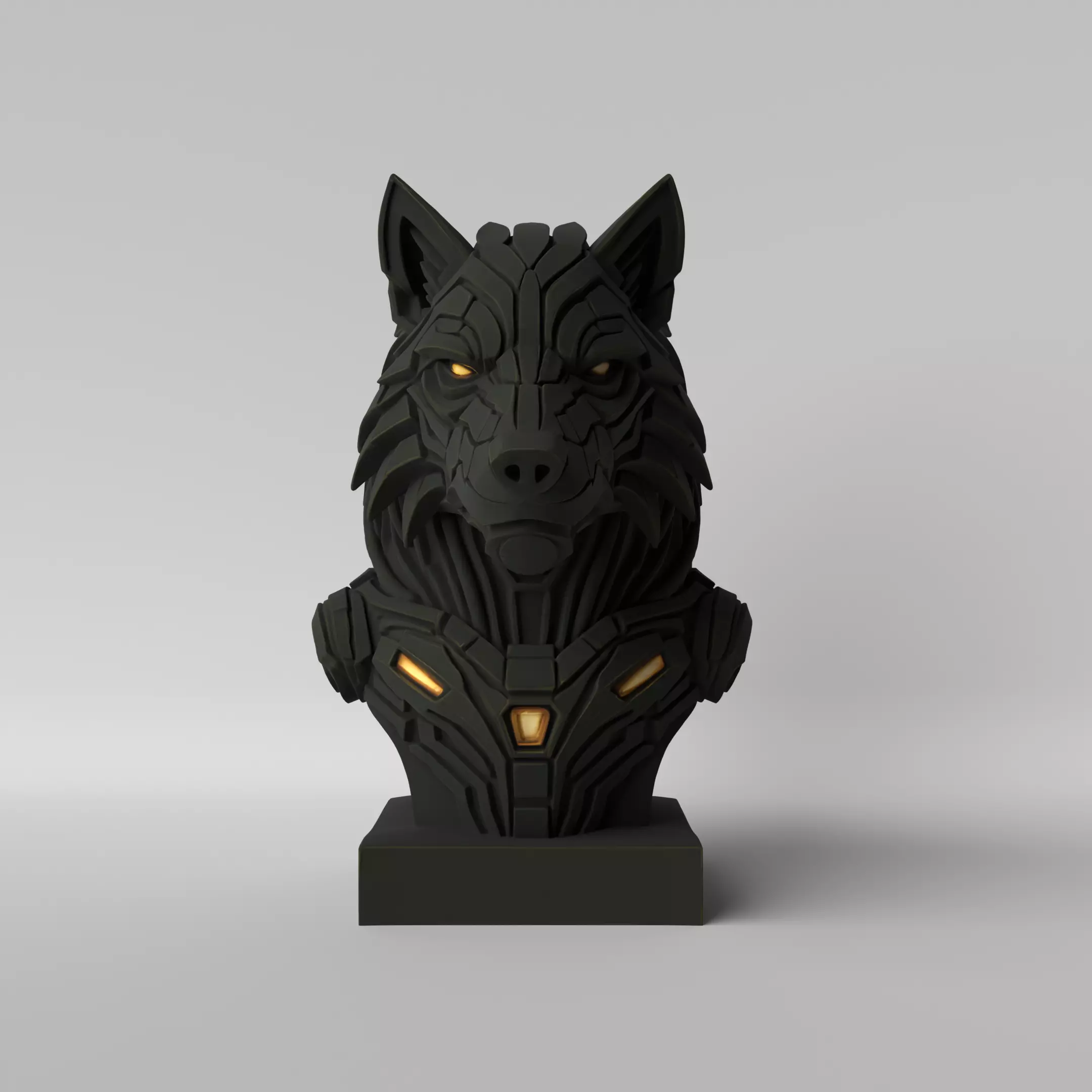 Cyber Wolf Futuristic Mecha Wolf Bust 3D print model_2