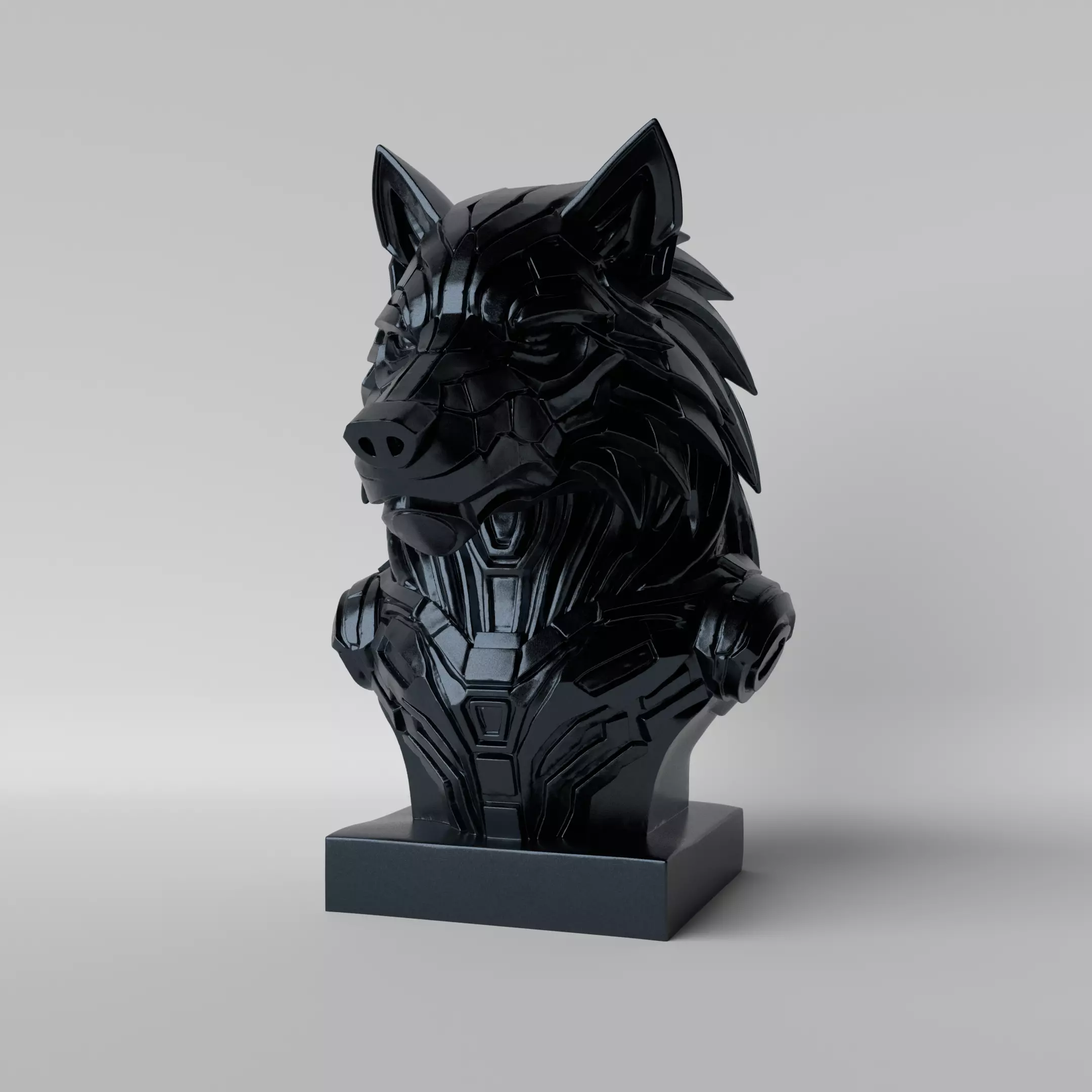 Cyber Wolf Futuristic Mecha Wolf Bust 3D print model_1