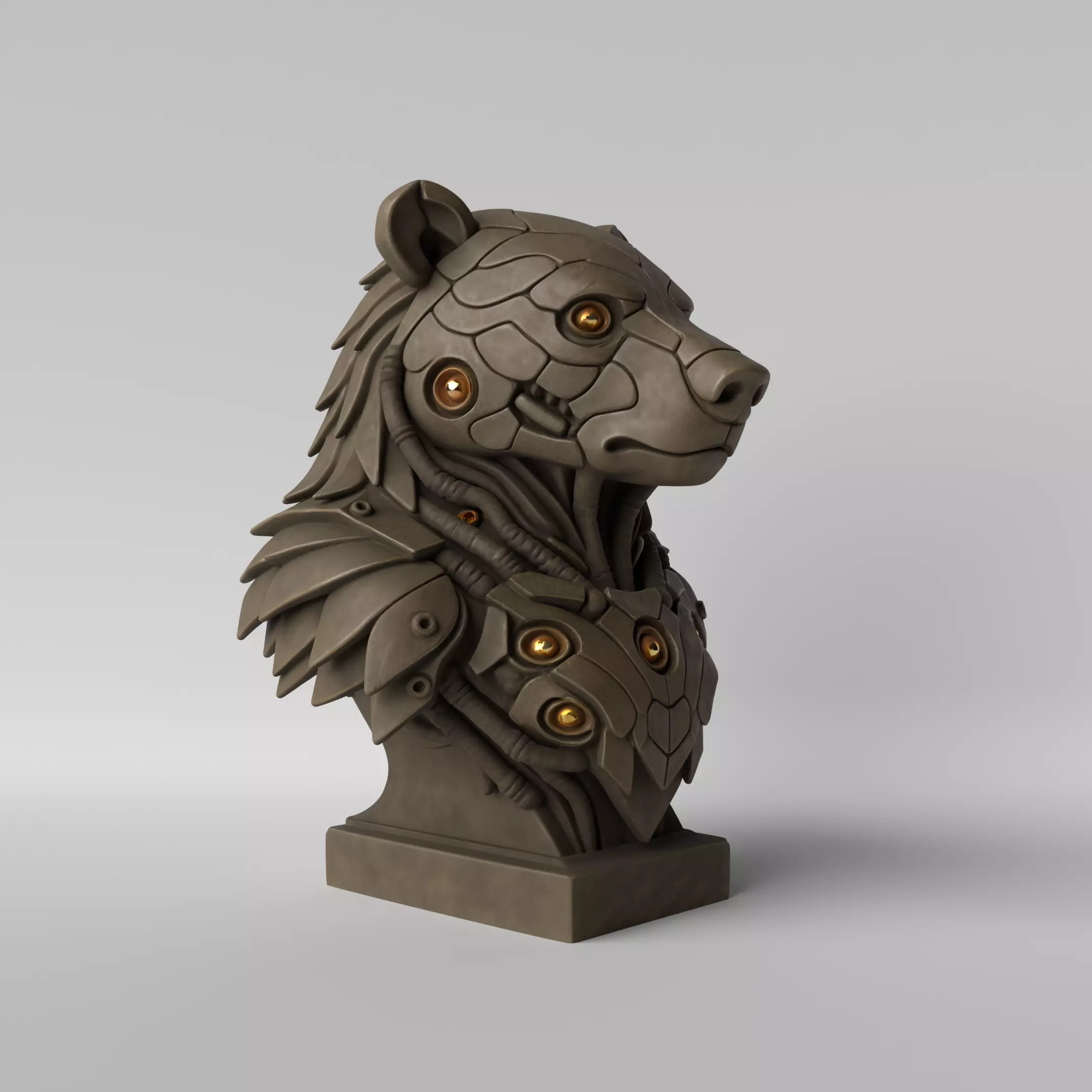 Cyber Bear Futuristic Mecha Bear Bust 3D print model_1