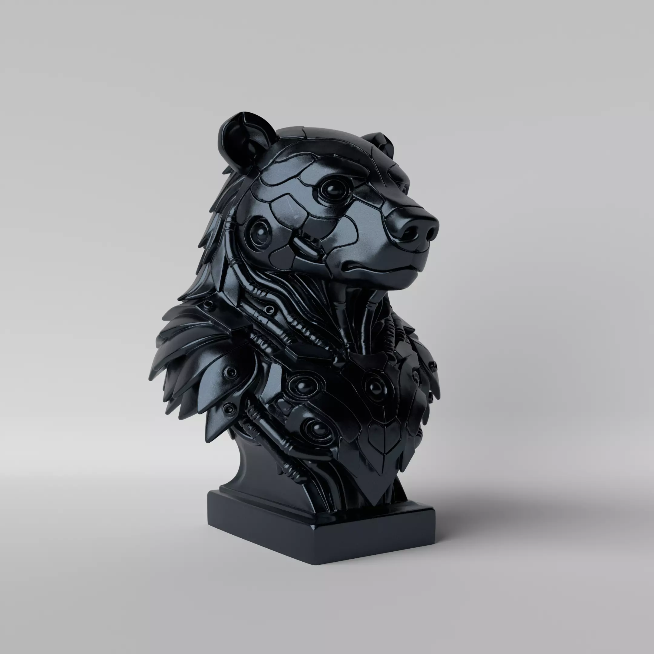 Cyber Bear Futuristic Mecha Bear Bust 3D print model_0