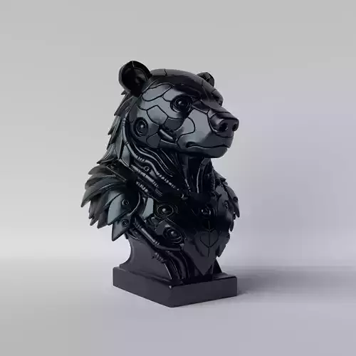 Cyber Bear Futuristic Mecha Bear Bust
